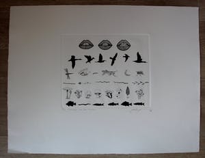 Peter Yvon de Vries - ets: landschap met drie zonnen - 2004 kopen? Bied vanaf 50!