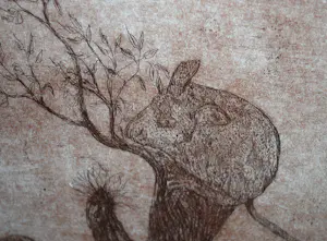 Paula Sluiter - Uil op muizenjacht - grote ets - oplage 50 kopen? Bied vanaf 125!