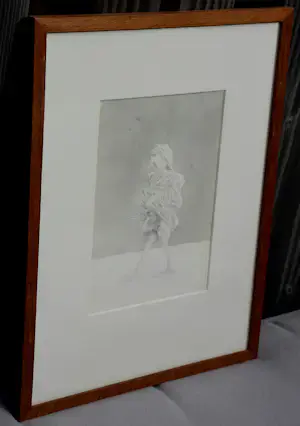 Peter Vos - Ingelijste inkttekening: half vogel/half mens - 1968 kopen? Bied vanaf 375!