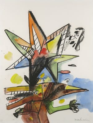 Anton Martineau - Grote tekening met figuren in gemengde techniek - Ingelijst (Groot) kopen? Bied vanaf 1!