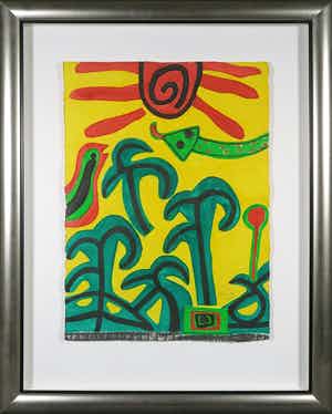 Corneille - Aquagravure op handgeschept papier, Les plantes au soleil - Ingelijst (Groot) verkocht voor € 400!