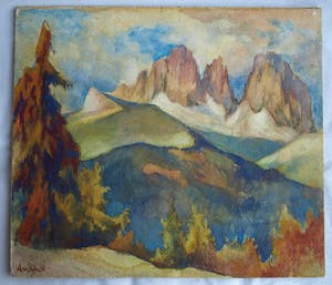 Klaas Pijlman - Aquarel , Sassolungo , Dolomieten , Italië – 1968 kopen? Bied vanaf 40!