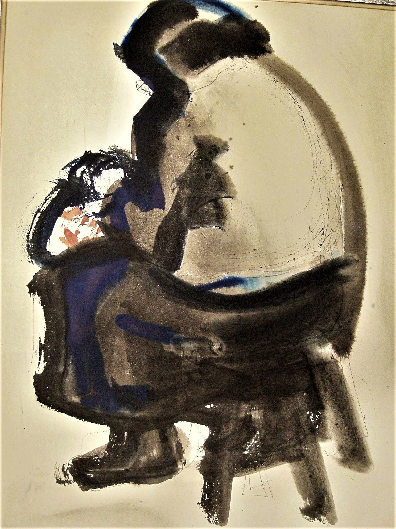 Felix van de Beek - vroeg (figuratief) Jaren 60 Gouache/Inkt "de marktvrouw" in fraaie lijst! verkocht voor € 89!