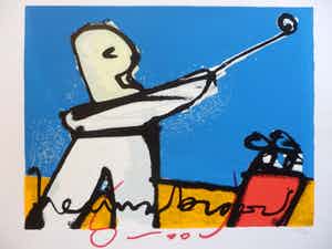 Herman Brood - Kleurenzeefdruk GOLFER Handgesigneerd. verkocht voor € 275!
