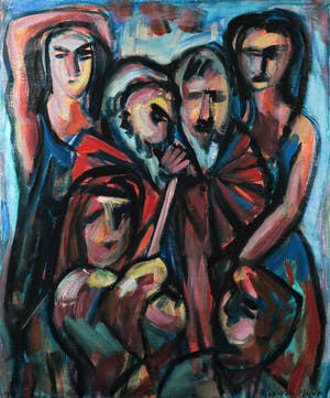 Piet van Mook - Olieverf op doek, Expressief werk met figuren - Ingelijst (Groot) kopen? Bied vanaf 1!