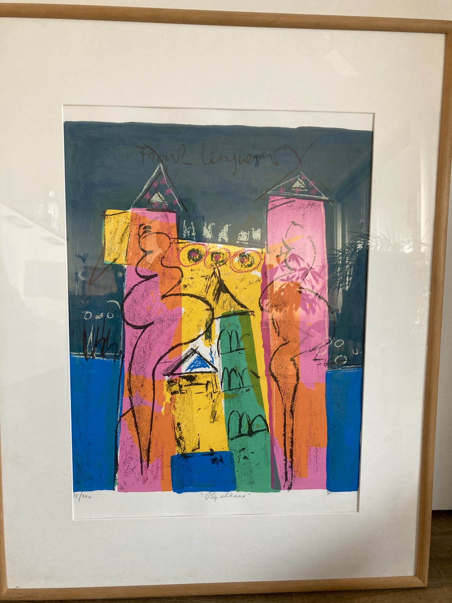 Frank Lengvenius - Kleurenzeefdruk ‘ Bij elkaar ‘ ( GROOT ) verkocht voor € 60!