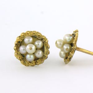 14k geel gouden oorknoppen bezet met parels - afm 1.0 cm x 1.0 cm kopen? Bied vanaf 110!