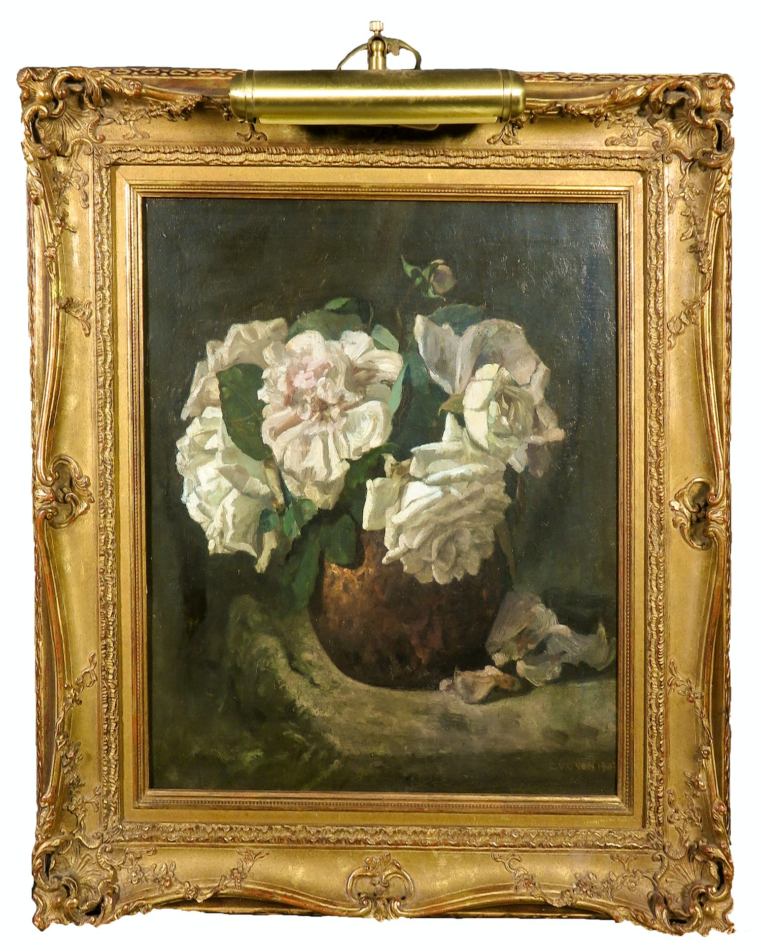 Emanuel van der Ven - Olieverf op doek, Bloemstilleven - Ingelijst verkocht voor € 150!