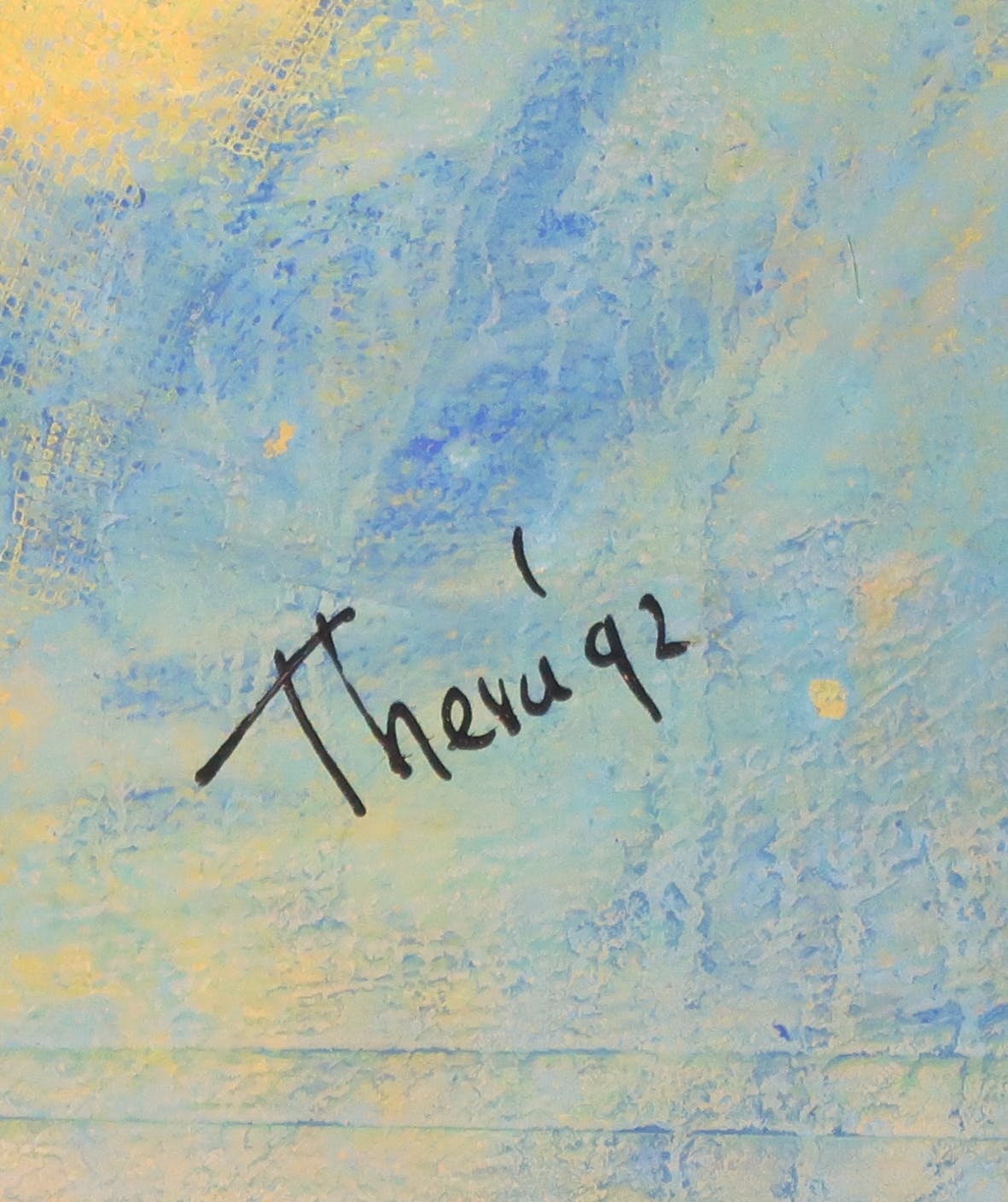 Niet of onleesbaar gesigneerd - Gemengde technieken op papier, Krijt en collage, Compositie blauw, geel en wit kopen? Bied vanaf 1!