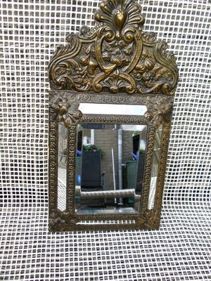 Curiosa - Latoenkoperen Spiegel / Stoffer en Blik - Hout, Koper kopen? Bied vanaf 1!