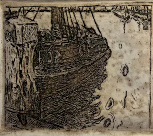 Theo Goedvriend - Rotsen, gebouwen en een bootje - zes etsen kopen? Bied vanaf 75!