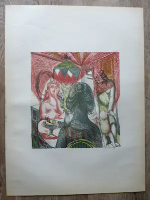 Nicolaas Wijnberg - Kleurenlitho: Interieur met vrouwen en kind kopen? Bied vanaf 35!