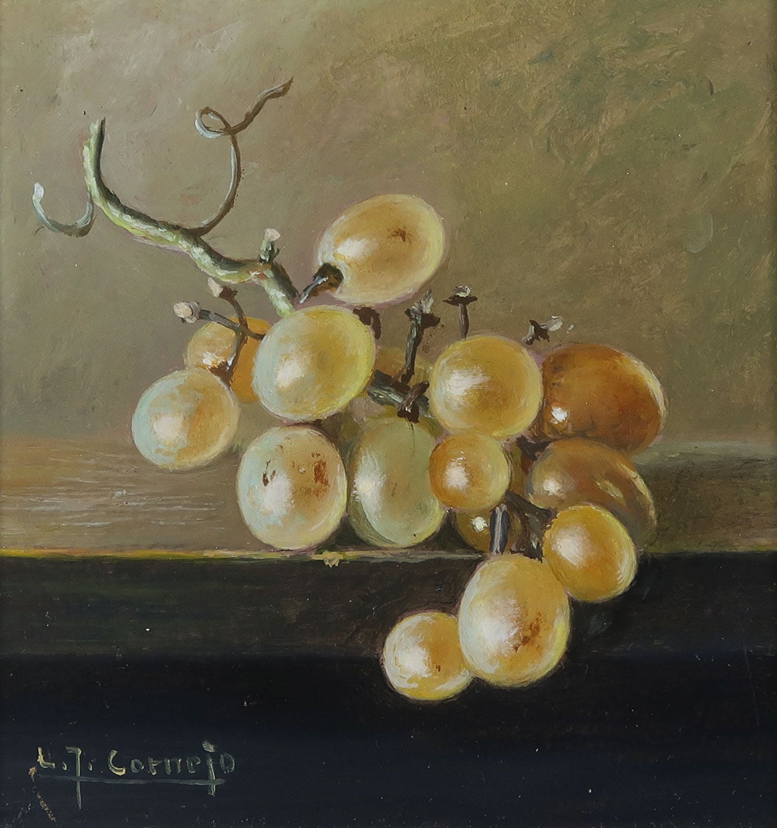 L. Javier Cornejo - Olieverf op hardboard, Stilleven met druiven - Ingelijst kopen? Bied vanaf 50!