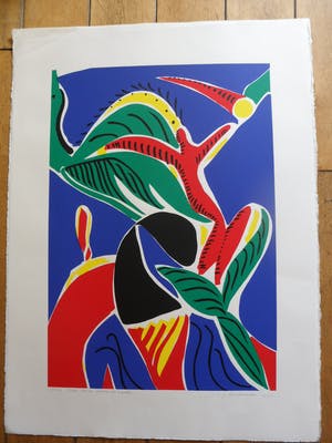 Yolande Brouwers - Zeefdruk. Titel, "Dans tussen hemel en aarde". kopen? Bied vanaf 15!