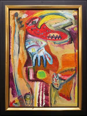 Wim Izaks - Expressionistische compositie op paneel - Ingelijst verkocht voor € 500!