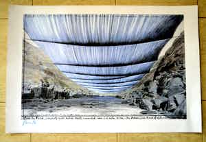 Christo - Over The River- offset op gehamerd karton handgesigneerd verkocht voor € 230!