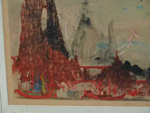 Rene De Coninck - Gemengde techniek op karton , Ingelijst , ‘Stadsgezicht’ - 1956 kopen? Bied vanaf 1!