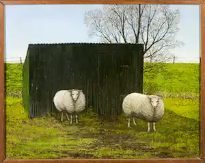 Wies Jansen - Olieverf op paneel, Schapen - Ingelijst verkauft für € 90!