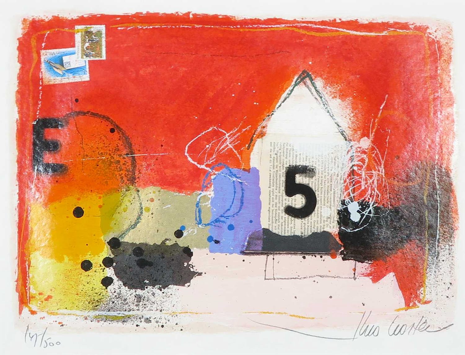 Theo Koster - Zeefdruk en collage, E 5 verkocht voor € 35!