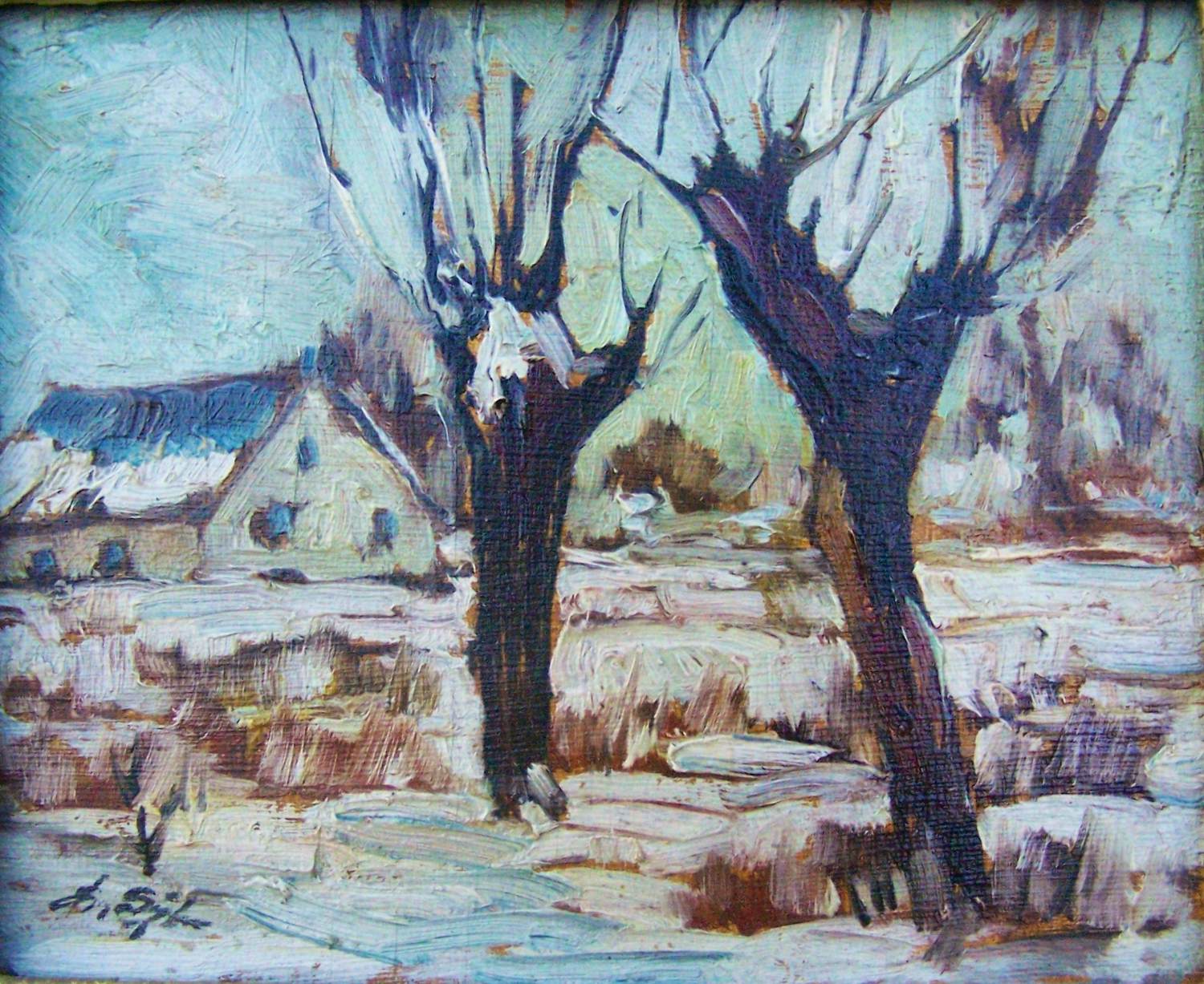 Edmond von Sijben de Maroije - Winterlandschap met knotwilgen. kopen? Bied vanaf 60!