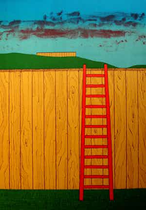 Mark Brusse - litho: twee schuttingen - 1973 verkocht voor € 45!