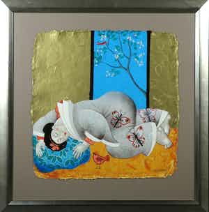 Ada Breedveld - Zeefdruk op geschept papier, Japonnaises III - Ingelijst verkocht voor € 50!