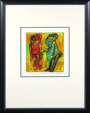 Henk Vierveijzer - Gemengde techniek op papier, Horny mushrooms - Ingelijst verkocht voor € 1!