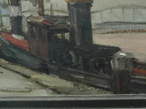 Niet of onleesbaar gesigneerd - Olieverf op doek , Aan de kade - ingelijst kopen? Bied vanaf 1!