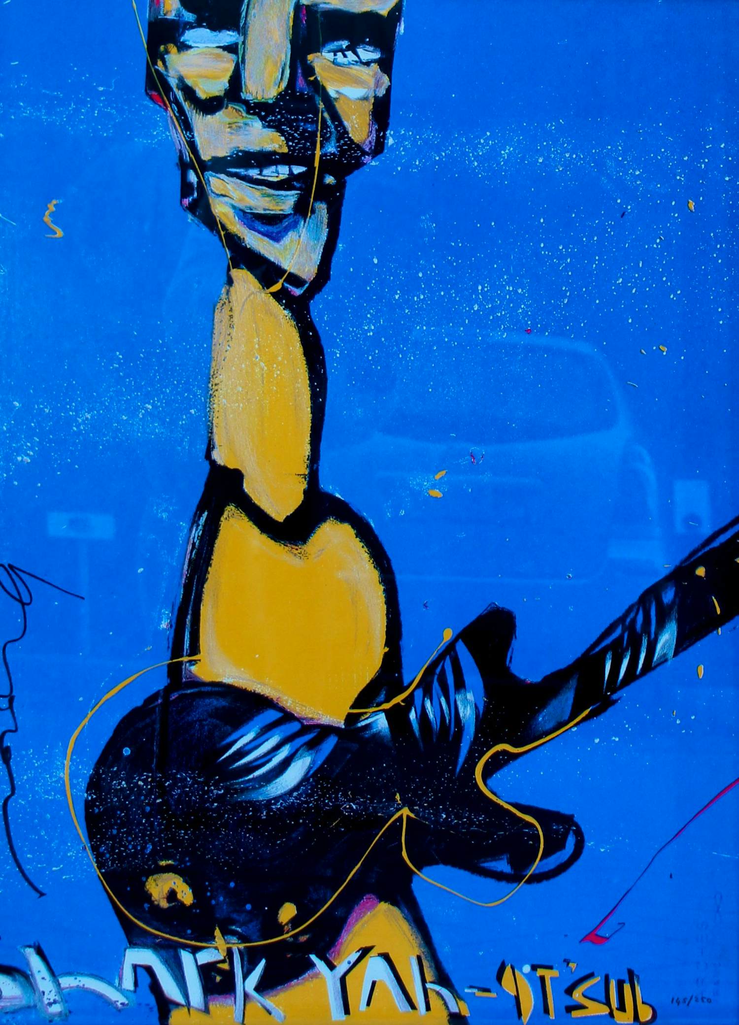 Herman Brood - Ingelijste zeefdruk: het bandje: de gitarist - 1990 kopen? Bied vanaf 350!