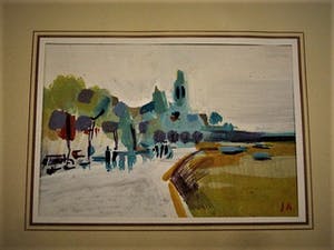 Niet of onleesbaar gesigneerd - Interessante expressionistische Gouache "Franse riviera 1951" monogram "J.A." kopen? Bied vanaf 1!