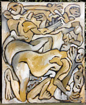 Michael Winkel - Combat, acrylverf op paneel (groot!) kopen? Bied vanaf 175!