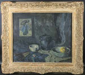 Martha Grondhout-Heshusius - Olieverf op doek, Stilleven met blauwe pot verkocht voor € 150!