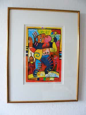 Clemens Briels - Zeefdruk, titel. 'Woman with Umbrella". verkocht voor € 75!