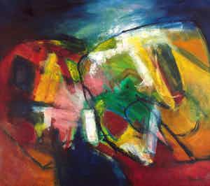 Hans van den Krommenacker - Landschap 1969 - 1969 - acrylverf op doek verkocht voor € 60!