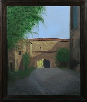 Mari Ros - Olieverf op board, Buitenpoort - Ingelijst kopen? Bied vanaf 1!