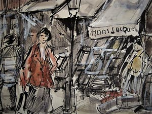 Michel Soutine - Frankrijk jaren 50 Grote Aquarel "Parijs- Rue Lalande st Denis" gesigneerd kopen? Bied vanaf 1!