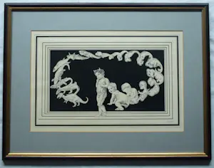 Robert Hallatu - Ingelijste inkttekening , ‘Kringloop…’ – 1978 – Lijst, 49 x 64 cm. kopen? Bied vanaf 250!