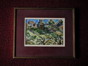 Niet of onleesbaar gesigneerd - Fraai impressionistisch Aquarel "Boomgaard bij dorp" gesign Vesely kopen? Bied vanaf 10!