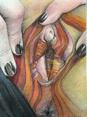 Yvon Adam - Erotische Kunst „Klitorina am Strand“, Mischtechnik – gerahmt kopen? Bied vanaf 50!