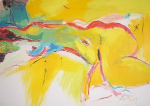 Franscz Witte - Acryl op papier, Z.T. Liggend naakt kopen? Bied vanaf 35!