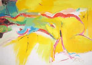 Franscz Witte - Acryl op papier, Z.T. Liggend naakt verkocht voor € 35!