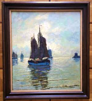 Carl Wilhelm Mosblech - Marine met zeilboten. verkocht voor € 267!