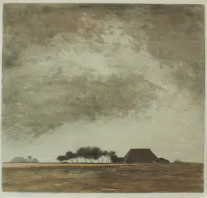 Mart Kempers - Wijds landschap met boerderijen en hoge lucht. kopen? Bied vanaf 60!
