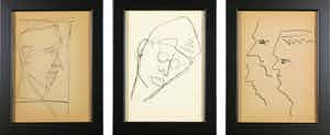 Siep van den Berg - Lot van drie tekeningen, Portretten - Ingelijst verkocht voor € 40!