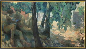 Peter Hartwig - Olieverf op doek, Z.T. (twee figuren in een landschap) - Ingelijst (Zeer groot) kopen? Bied vanaf 500!