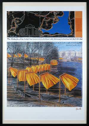 Christo - Handgesigneerd exemplaar The Gates met stukje stof - Ingelijst (Groot) verkocht voor € 1!