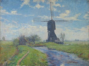 Josef Verheijen - Olieverf op doek, Polderlandschap met molen kopen? Bied vanaf 100!