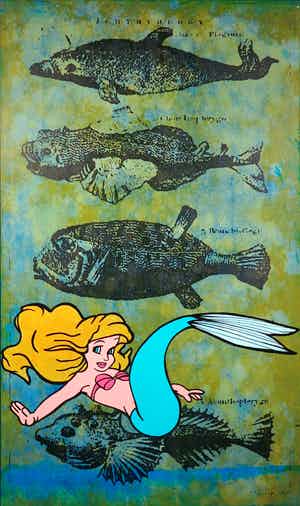 Jan Bollaert - Gemengde techniek op board, Mermaid II (Groot) verkocht voor € 125!