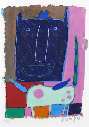 Wouter Stips - Zeefdruk, Paarse hond - Ingelijst kopen? Bied vanaf 50!