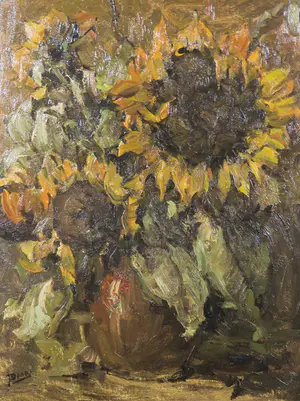 Johannes Dona - Olieverf op board, Zonnebloemen - Ingelijst kopen? Bied vanaf 150!